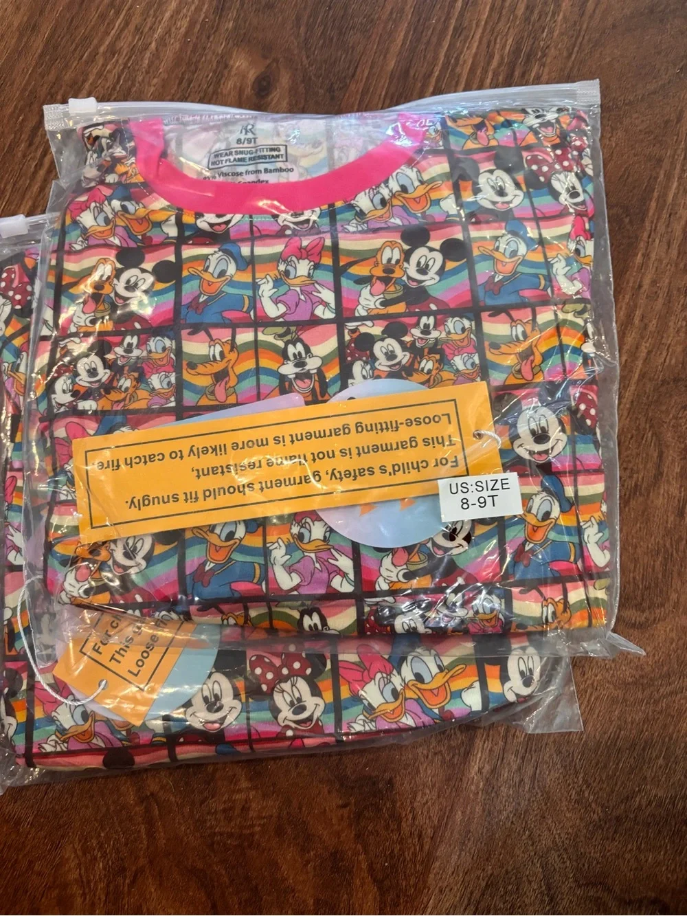 Disney Multicolor Mickey & Friends Short Sleeve Bamboo Pajama Set in Pink Trim